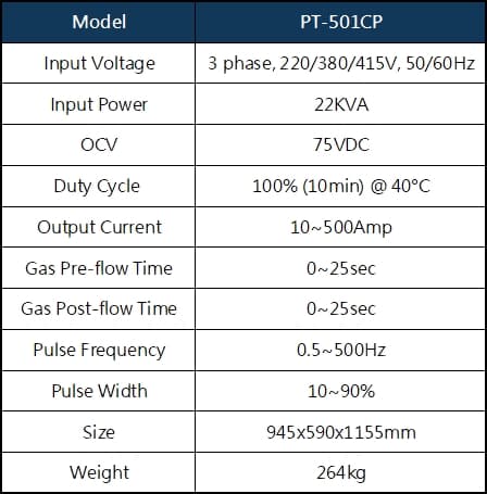 Specification-500A Heavy Duty Tig Welding Machine
